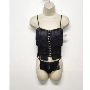 Vintage Frederick's Of Hollywood Bustier Top And Thing Black Set, Dead Stock, Lg